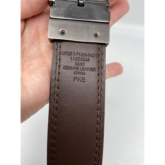 DICKIES Belt Mens Sz‎ 32 Black Leather Belt Silver Buckle LOGO - Picture 9 of 9